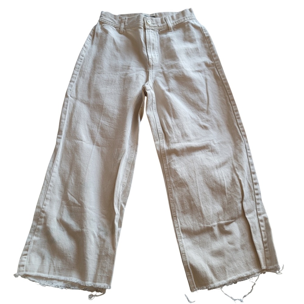 Sincerely Jules Cream Wide Leg‎ Jeans Frayed Hem Size 3 26 Coastal Beachy